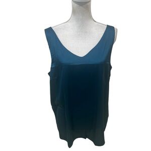 NWT Ekouaer vneck Royal Blue Sleeveless satin polyester Blouse lightweight large